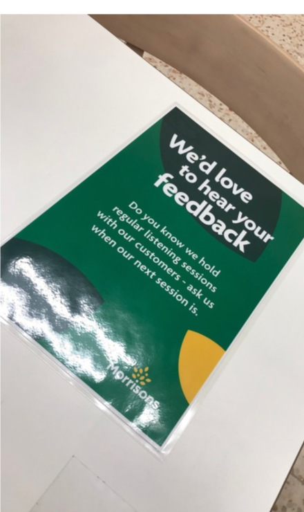 UK grocery market feedback flyer for Morrisons